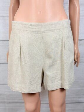 LOFT Flax Pleated Pull-On Linen Blend Shorts Cream Beige Size M